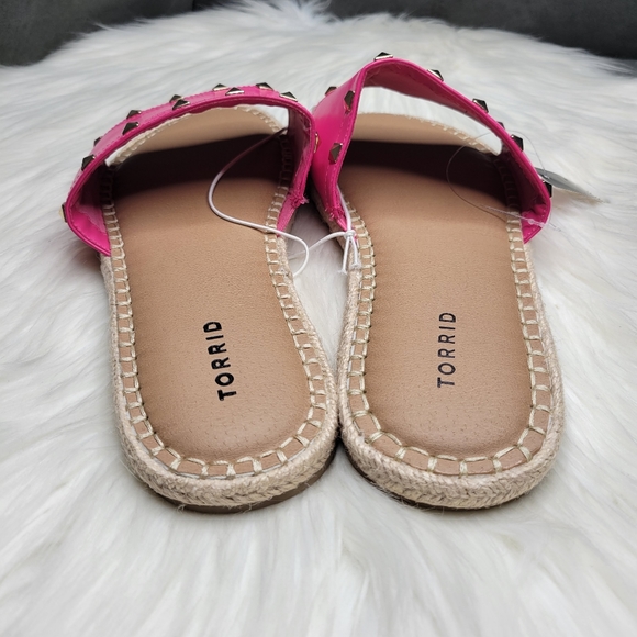 Torrid Hot Pink Faux Leather Studded Espadrille Slides Sz 9 EXTRA WIDE WIDTH - Picture 9 of 13